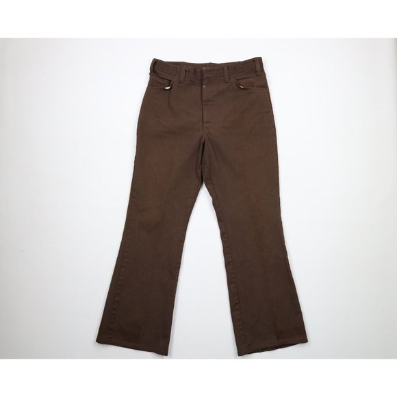 Vintage 70s Dickies 32x30 Cotton Twill Wide Leg Bell Bottoms Pants Brown USA